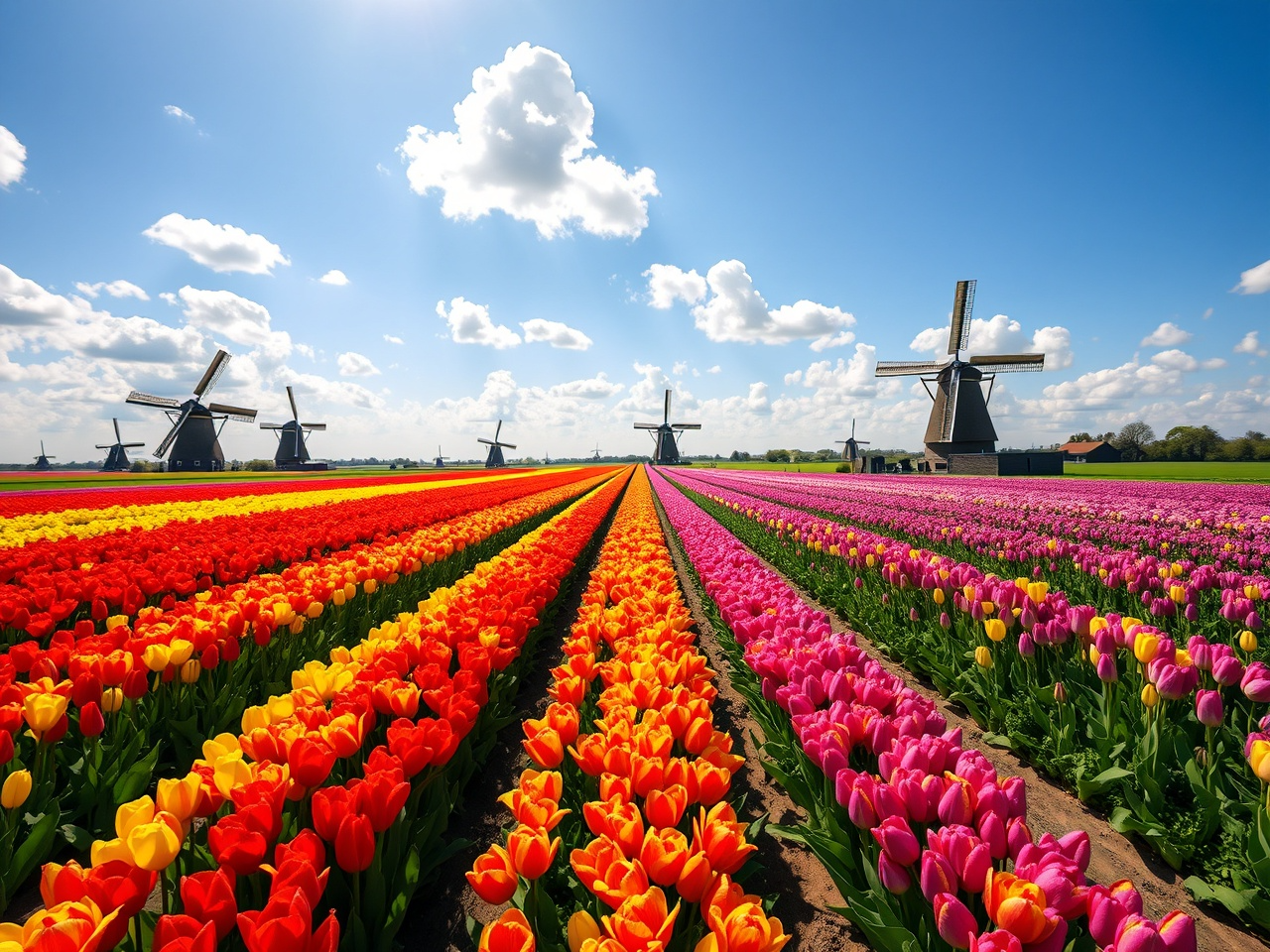 Campo de tulipanes en primavera