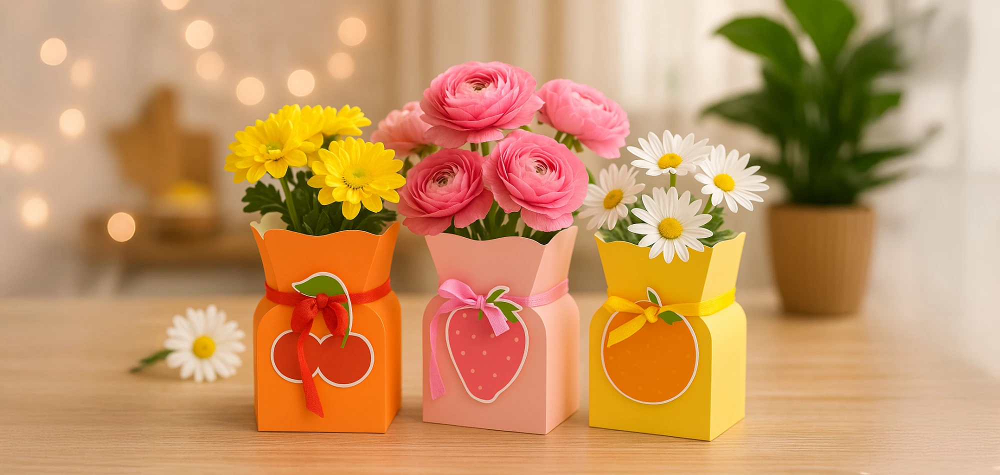 Bases acuáticas Fruity con flores frescas – presentación floral creativa y colorida