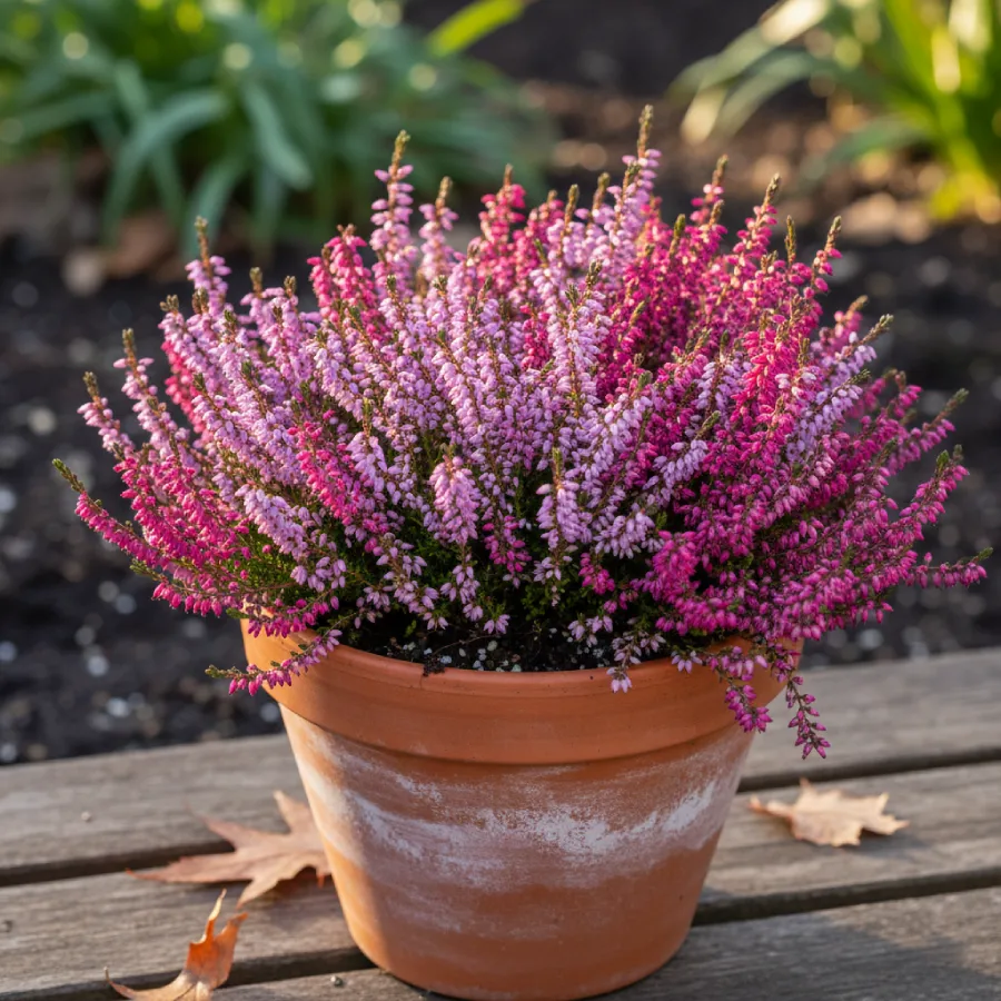 brezo-invierno-maceta Detalle de ramas de brezo de invierno en un arreglo floral.