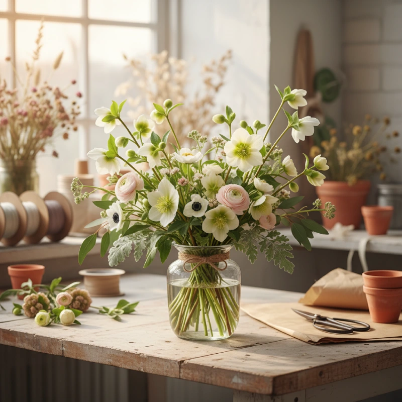 helleborus-niger-ramo-flor-corte Rosa de Navidad Helleborus niger flor de corte en ramo para floristería.