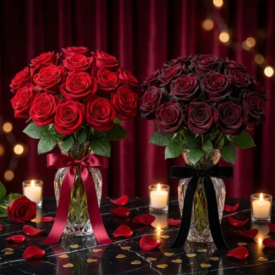 Ramo de rosa black baracca y ramo de rosa freedom uno al lado del otro