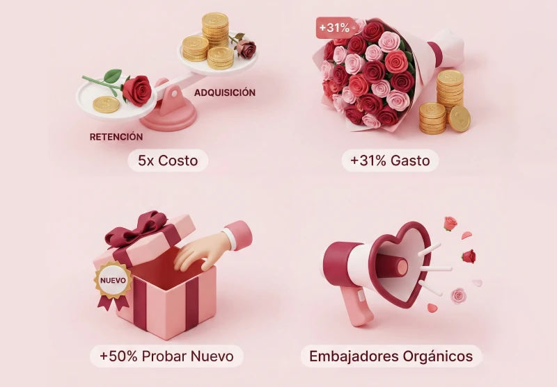 Infografía coste adquisición cliente vs rentabilidad cliente recurrente - floristas