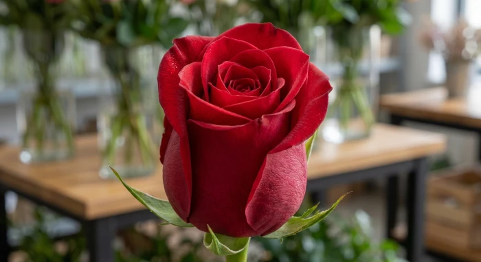 rosa-freedom Primer plano de Rosa Freedom roja de alta calidad con botón cerrado y pétalos densos ideal para San Valentín.