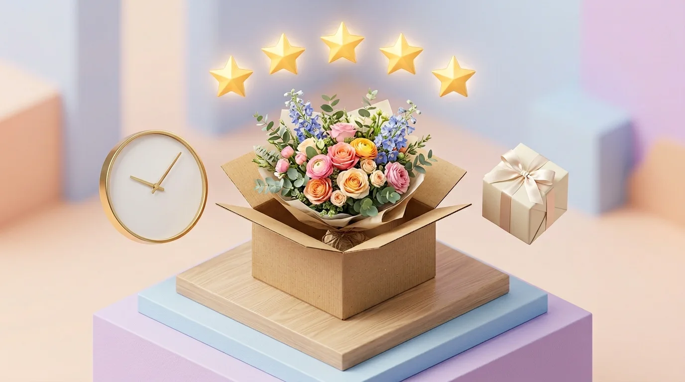 quality-flowers Repartidor entregando un perfecto envío de flores a domicilio al cliente final