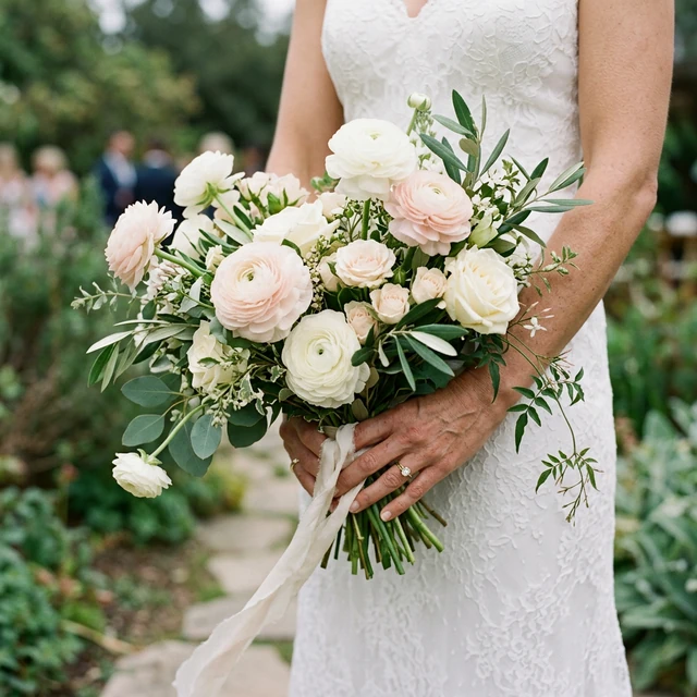 ramo_novia_ranunculos Ramo de novia romántico diseñado con ranúnculos blancos y tonos pastel
