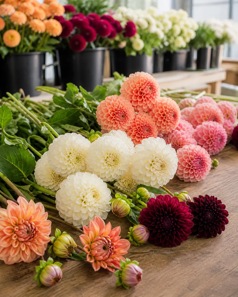 dahlias-flor-cortada-02-criterios-compra Dalias cortadas revisadas antes de comprar para floristería
