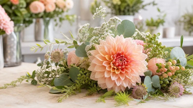 dahlias-flor-cortada-03-combinacion-profesional Composición profesional con dalias y flores de apoyo